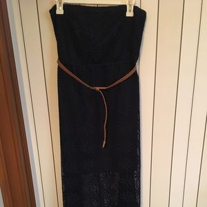 Strapless floor length lace dress